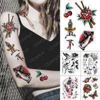 【YF】 Waterproof Temporary Tattoo Stickers Dagger Blood Cross Rose Old School Cherry Flash Tattoos Female Body Art Fake Tatoo Male