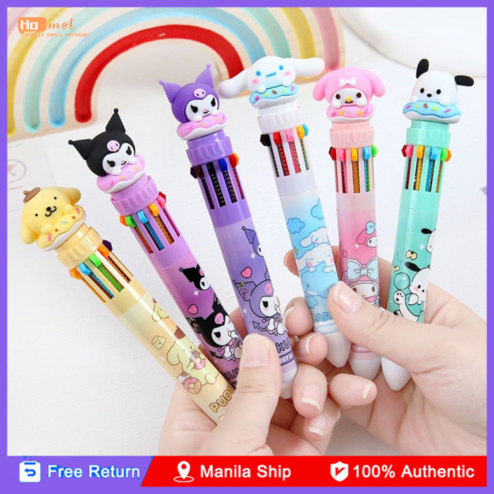 6Pc 10 Color Push-type Ballpoint Pen Anime Sanrio Cartoon Ballpoint Pen ...