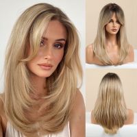 【LZ】❁✥✆  Long Straight Synthetic Wigs Ombre Black Blonde Ash Wigs With Bangs Heat Resistant Fashion Wigs for Women Daily Party Use