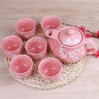 Japanese Cherry Blossom Teapots Set 1 Pot 6 Cups Ceramic Drinkware Tea Pot Home Office Tea Set Kettle Drop Shipping