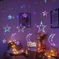 Star Moon Curtain String Lights โคมไฟ LED เพิ่มบรรยากาศโรแมนติกม่านหน้าต่างไฟสำหรับร้านค้าในห้องนอนห้องนั่งเล่น