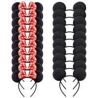 【LZ】❐♙♗  Mickey Mouse Orelhas Bow Headband Set Monocromático Preto Vermelho Fantasia Tecido Deluxe Party Favor Decorações