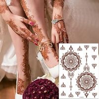 Brown Henna Temporary Tattoo Sticker Lace Pattern Fake Tattoo Mystery Mandala Flower Body Art Design Waterproof  For Women Girl Diy Body Face Arm Leg