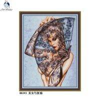 ✚ Sexy Beauty and Folding Fan Cross Stitch Kit 14ct 11ct Character Print Canvas Needlework Embroidery Set Home Decoration Painting