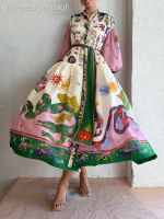 【hot】▨✎✁  Printed New  French Sleeves Waist Vestidos Fashion Robe Oversize Boho