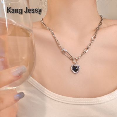 Kang Jessy สร้อยคอเย็บหมุดรักสีดำสำหรับผู้หญิงสร้อยกระดูกไหปลาร้าดีไซน์หรูหราเบาๆเครื่องประดับสร้อยคอสไตล์หวานเท่