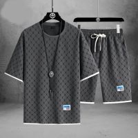 【July hot】 Explosive online celebrity sports suit mens summer ice silk casual loose large size all-match trendy set