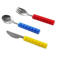 3PCS Creative bricks silicone stainless steel Portable Travel Kids Adult Cutlery Fork Picnic Set Gift for CHild Dinnerware Flatware Sets