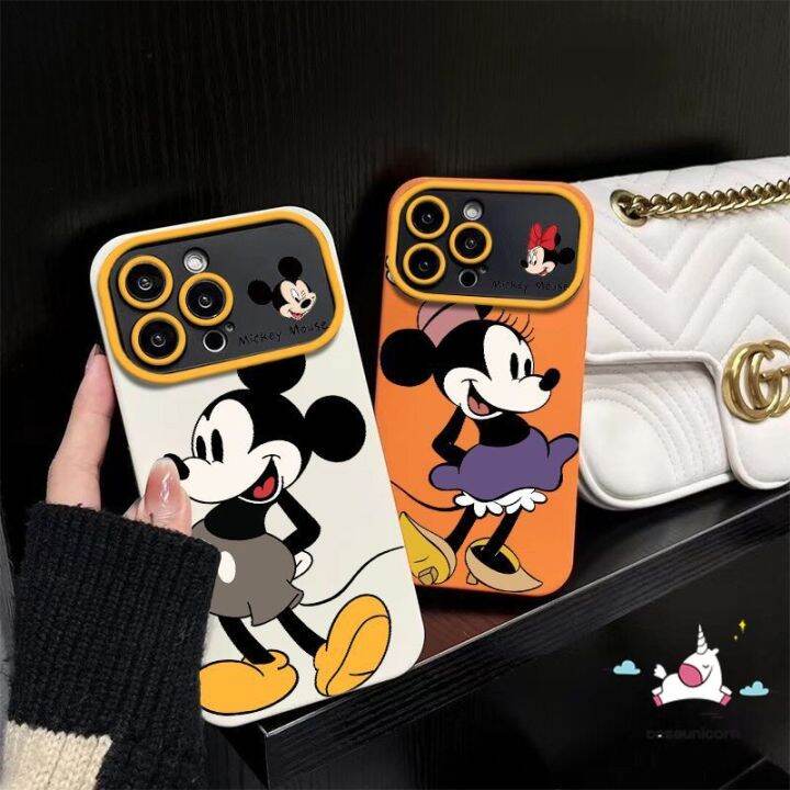 เคสการ์ตูนคู่รักเข้ากันได้กับ-iphone-13-xr-7plus-11-14-15-12-pro-max-7-8-6-15-6s-plus-se-2020-x-xs-max-เคสกรอบแว่นหน้าต่างมินนี่เมาส์แฮปปี้มิกกี้น่ารัก