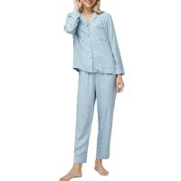 【YP】 Pijama feminino de algodão com lapela pijama estampa lua e estrelas manga comprida para outono inverno