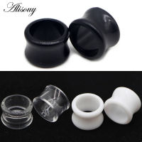 Alisouy 2ยูนิต Hitam Putih Akrigh Punk Terowong ปลั๊ก Menindik ต่างหูบานขึ้นสองเท่า4Mm-22Mm untuk Barang Kuniseks