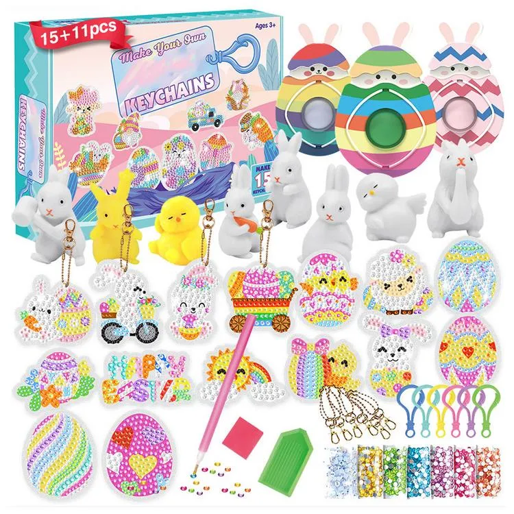 Easter 5D Painting Diamond Kit 26pcs Easter Eggs Keychain DIY