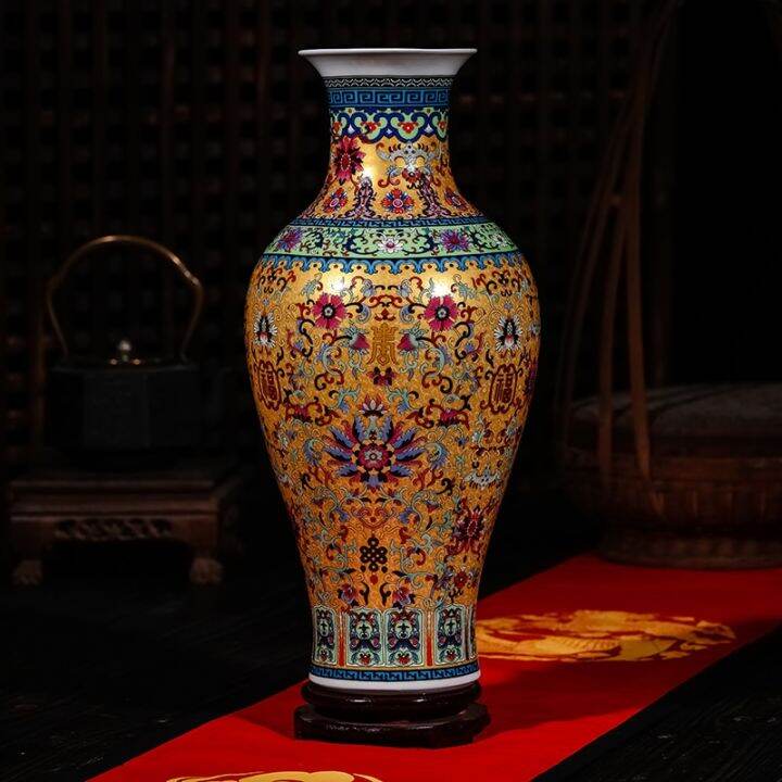Luxury Jingdezhen Antique Longevity Porcelain Enamel Floor Vase Classical Decoration Large