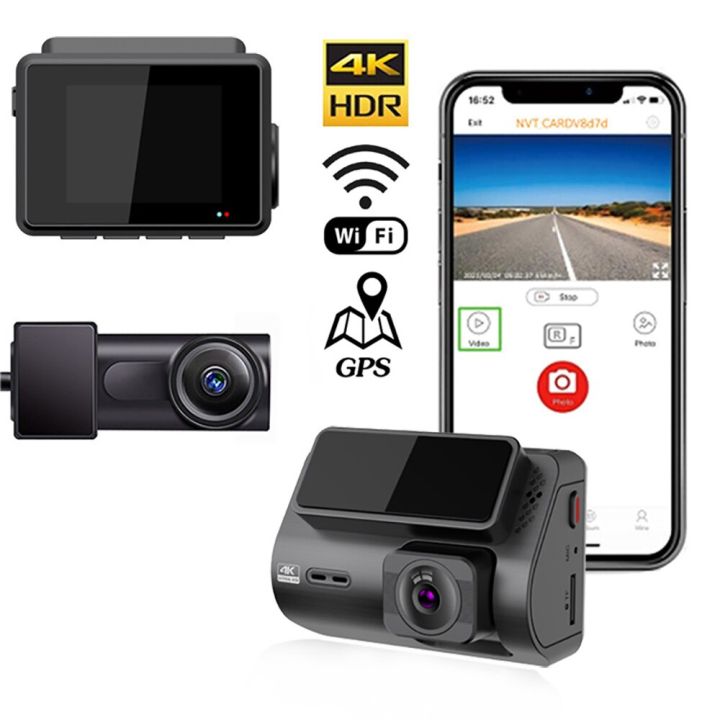 กล้องติดรถยนต์เลนส์คู่-wi-fi-gps-ติดรถยนต์-dvr-4k-2160p-ไดรฟ์เครื่องบันทึกวีดีโอกล้องมองด้านหน้าและด้านหลังกล่องดำถ่ายวิดีโอการมองเห็นได้ในเวลากลางคืน