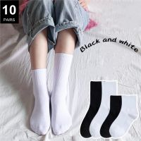 10 Pairs/Pack Classic High School Girls Long/Short Socks Solid Color 95 Cotton Socks Women Men White Black