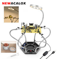 NEWACALOX PCB Soldering Helping Hand Holder Tool with 3X LED Magnifier Lamp Welding Tip Cleaning Ball for Circuit Board Repair