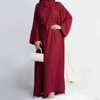 [COD] Tow Piece Abaya Kimono Matching Muslim Set Ramadan Abayas with Inner for Dubai Turkey African Islam Clothing