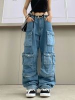 【YD】 Multi-Pocket Washed Pants Y2k Street Fashion Waist Jeans Couple Wide Leg