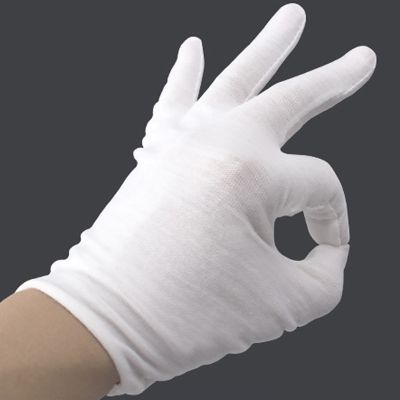 1Pair White Gloves Cotton Soft Thin Coin Jewelry Silver Inspection Gloves Handling Work Protector Gloves S M L