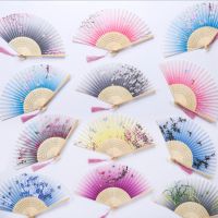 Woman hand fan summer silk Japanese Cheongsam cosplay Prop Classical Real silk Fold fan Antique Folding fan wedding gifts bambu