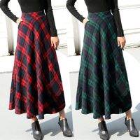 【CC】♣♨  Womens Fashion Skirt Elastic Waist Pleated A-line Warm Ankle Skirts Mujer Falda