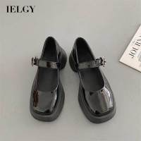 IELGY Women S British Style Thick Bottom Square Toe Leather Shoes