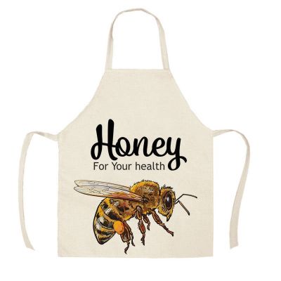 1 Pcs Kitchen Natural Honey Moon Bee Apron Sleeveless Cotton Linen Aprons for Men Women Home Cleaning Tools