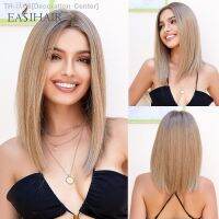 EASIHAIR Shoulder Length Lace Synthetic Wigs Light Brown Golden Short Straight T Part Lace Hairs for Women Daily Heat Resistant [ Hot sell ] Decoration Center