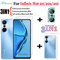 BLKNAIM (3-In-1) สำหรับ Infinix HOT 20i 20S 20แบบเต็มหน้าจอกระจกใสฟิล์มกันรอยหน้าจอฟิล์มกระจกกล้องด้านหลัง + ฟิล์มเลนส์กล้อง + ฟิล์มคาร์บอนไฟเบอร์3D ด้านหลัง