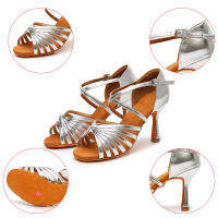 HROYL Latin Dance รองเท้าผู้หญิงสุภาพสตรี Ballrooom Moderntgo เต้นรำรองเท้า Salsa Sandal Pratise รองเท้า67.59ซม. ส้น