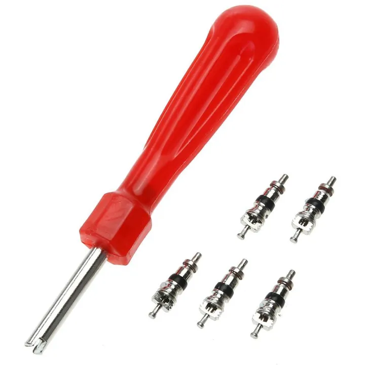 【Ready】Valve Core Removal Tool Screw Driver Tire Repair Wrench with 5 Valve Cores Lazada PH