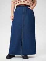 Cider Denim Mid Waist Split Maxi Skirt With Belt Curve &amp; Plus