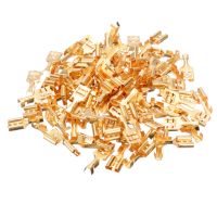 100pcs Flat Receptacles 6.3 mm Cable Lugs Spade Terminal Connector 0.5-1.5mm Uninsulated Brass Female Terminal