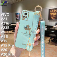 JieFie Maple Leaf กรณีโทรศัพท์สำหรับ VIVO V21 / V21E / V23E / V9 / V11i / V15 / V15 Pro / V20 / V20 Pro สายรัดข้อมือสไตล์หรูหราชุบโครเมี่ยม Soft TPU + เชือก