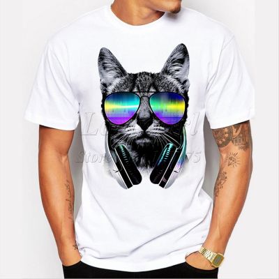 2021 Fashion Short Music Dj Cat Printed Funny T-Shirt Men Tops 【Size S-4XL-5XL-6XL】