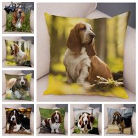 【hot】▪ Basset Hound Dog Printed Cushion Cover for Sofa Car Pillowcase Super Soft Short