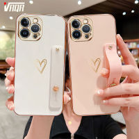 VRQR เคสป้องกันโทรศัพท์,สำหรับ iPhone 15 15 Plus 15 Pro 15 Pro Max 14 14 Plus 14 Pro 14 Pro Max 13 13 mini 13 Pro 13 Pro Max 6D ขอบตรงเคลือบด้วยไฟฟ้าเคสป้องกันโทรศัพท์สายรัดข้อมือ