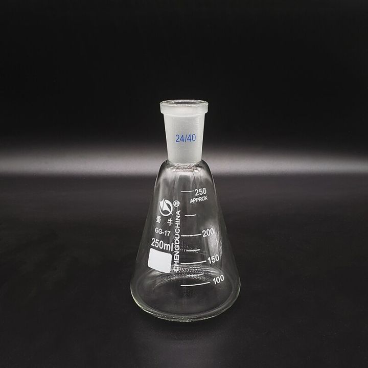 【♘COD Free Cas♘】 bkd8umn ฟลาสค์รูปทรงกรวยแบบกราวด์อินขนาดมาตรฐาน250มล. ข้อต่อ24/40ขวดทดลองพลาสติกพร้อมปากมาตรฐาน