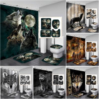 Wolf and Moon Digital Printed Shower Curtain Waterproof Bathroom Curtain Set with Hooks Home Decor Wolf Bath Curtain