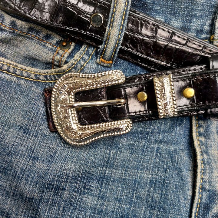 เข็มขัดหนังจระเข้-เข็มขัดนักธุรกิจ-แบบหัวชุด-ลายดอก-belts-for-men-เข็มขัดหนังชาย-เข็มขัดผู้ชาย-หนังจระเข้-สีดำ-เข็มขัดหนังผู้ชาย