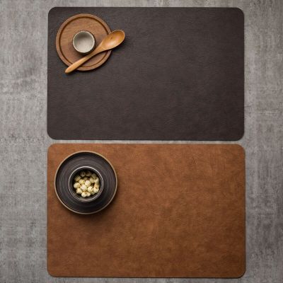 Light Luxury Solid Leather Placemat Coffee Brown PU Table Mat Waterproof Oilproof Heat-Insulated Plate Bowl Pad Table Decor