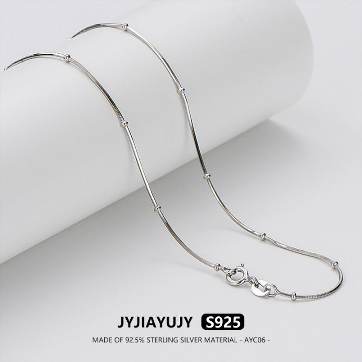 jyjiayujy-สร้อยคอ-s925เงินสเตอร์ลิง100-สายโซ่งูขนาด40-45-50ซม-พร้อมลูกบอลชุบโรเดียมคุณภาพสูงชุบโรเดียม1-5มม-เป็นของขวัญสำหรับ-ayc06ประจำวัน