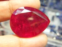 ทับทิม LAB MADE   34 cts ทับทิมของเทียม สีแดง pear shape MAN MADE CREATED  RUBY  17X23 MM. TOP GEMSTONE