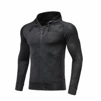 Men Running Jacket Sports Fitness Long Sleeves Hooded Tight Gym Soccer Basketball Outdoor Training Jogging Camouflage Hoodie Top