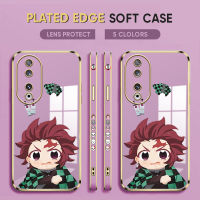 Diorcase For Honor 90 5G,90 Lite 5G ฟรีสายคล้อง + การ์ตูนอนิเมะสังหารปีศาจ Tanjirou เคสชุบลายขอบสี่เหลี่ยมเคสโทรศัพท์เคสโทรศัพท์นิ่มชุบหรูหรา