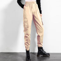 กางเกงขาม้าแนวสตรีทกางเกงลำลองสำหรับใส่วิ่งแฟชั่นของผู้หญิงกางเกงสเวตเตอร์สีกากี Y2k ฮิปฮอปเอวสูงกางเกงขายาวทรงหลวม