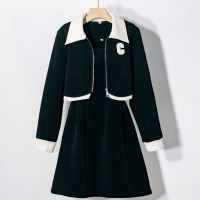 Spot parcel post plus Size Womens Dress Suit 2023 New Fat Short Jacket for Slight-Figured Women Corduroy Vest Skirt Two-Piece Set