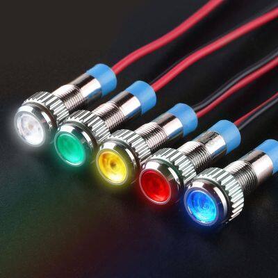 【CW】☍﹊□  1pcs 6mm 8mm 10mm 12mm Metal Warning indicator light IP67 Lamp Wires switch 5V 12V 220V