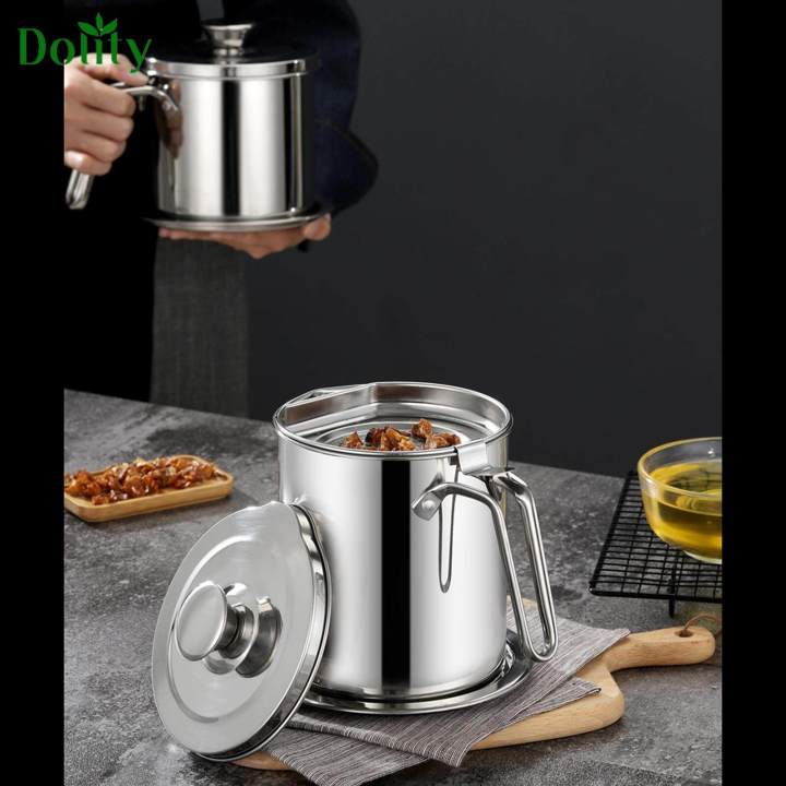 1pc Stainless Steel Bacon Grease Container With Strainer And