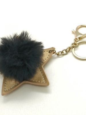 🔥 🔥 🔥High-end knowledge of leather things Exquisite and cute PU leather five-pointed star imitation rabbit fur ball bag ornaments car key chain pendant